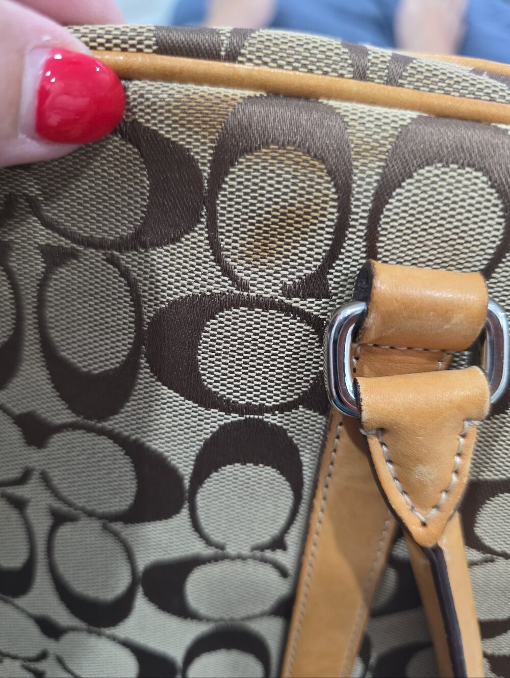 Coach Signature Tan Canvas Shoulder Handbag 6097 Leather Trim Vintage Authentic - Picture 9 of 13